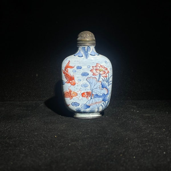 Exquisite Hand-Painted Fish and Lotus Enamel Snuff Bottle with Cloisonné Design - Rare Chinese Antique Collectible - Collection - Y1019