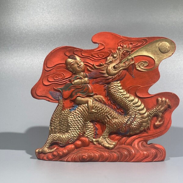 Exquisite Hand-Carved Cinnabar Dragon Sculpture - Chinese Antique - Rare and Precious Gift - Desk Decor for Home and Office - Q1034