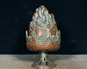 Exquisite Hand-Carved Copper Incense Burner - Chinese Antique, Rare and Precious, Desktop Ornament, Home and Office Decor, J1083