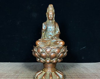 Handcrafted Lotus Throne Guanyin Bodhisattva Statue with Incense Burner - Chinese Antique, Precious, Rare Gift, Desktop Ornament, J1079