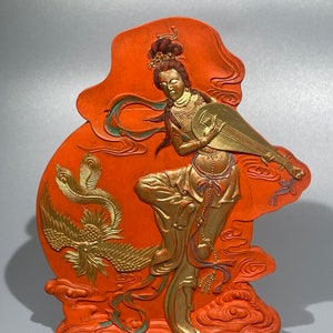 Handcrafted Cinnabar Carving - Exquisite Fairy Figurine - Rare Chinese Antique - Unique Gift - Elegant Home and Office Decor, Q1027