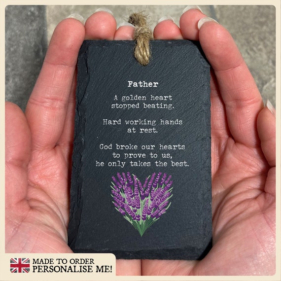 Memorial Grave Stick Lavender Rock Slate Personalised A Golden