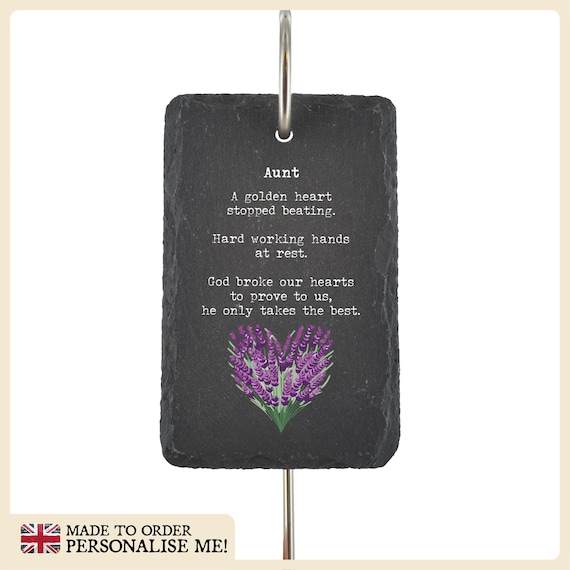 Memorial Grave Stick Lavender Rock Slate Personalised A Golden