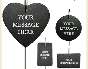 Personalised Memorial Slate Marker: Garden Grave Plaque with Stake Heart Circle or Rectangle Shaped