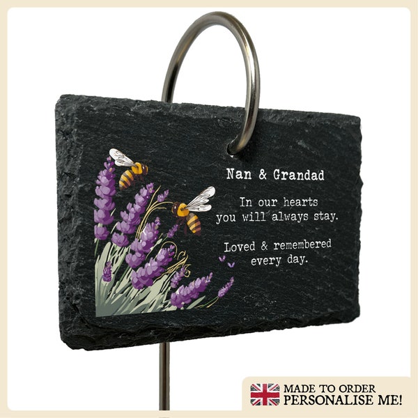 Personalised Rock Slate Memorial Lavender & Bees In Our Hearts You Will Stay Outdoor Garden Tribute Sympathy Plaque Headstone