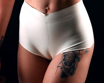 High - Low Waisted Latex Shorts, Made to Measure Cheeky Rubber Hot Pants, Booty Shorts