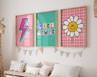 Girl Power Art Prints: Retro Groovy Nursery Decor (Set of 3) (Digital Download)