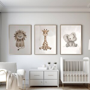 Safari Nursery Prints: Lion, Giraffe, Elephant Set (Digital Download)