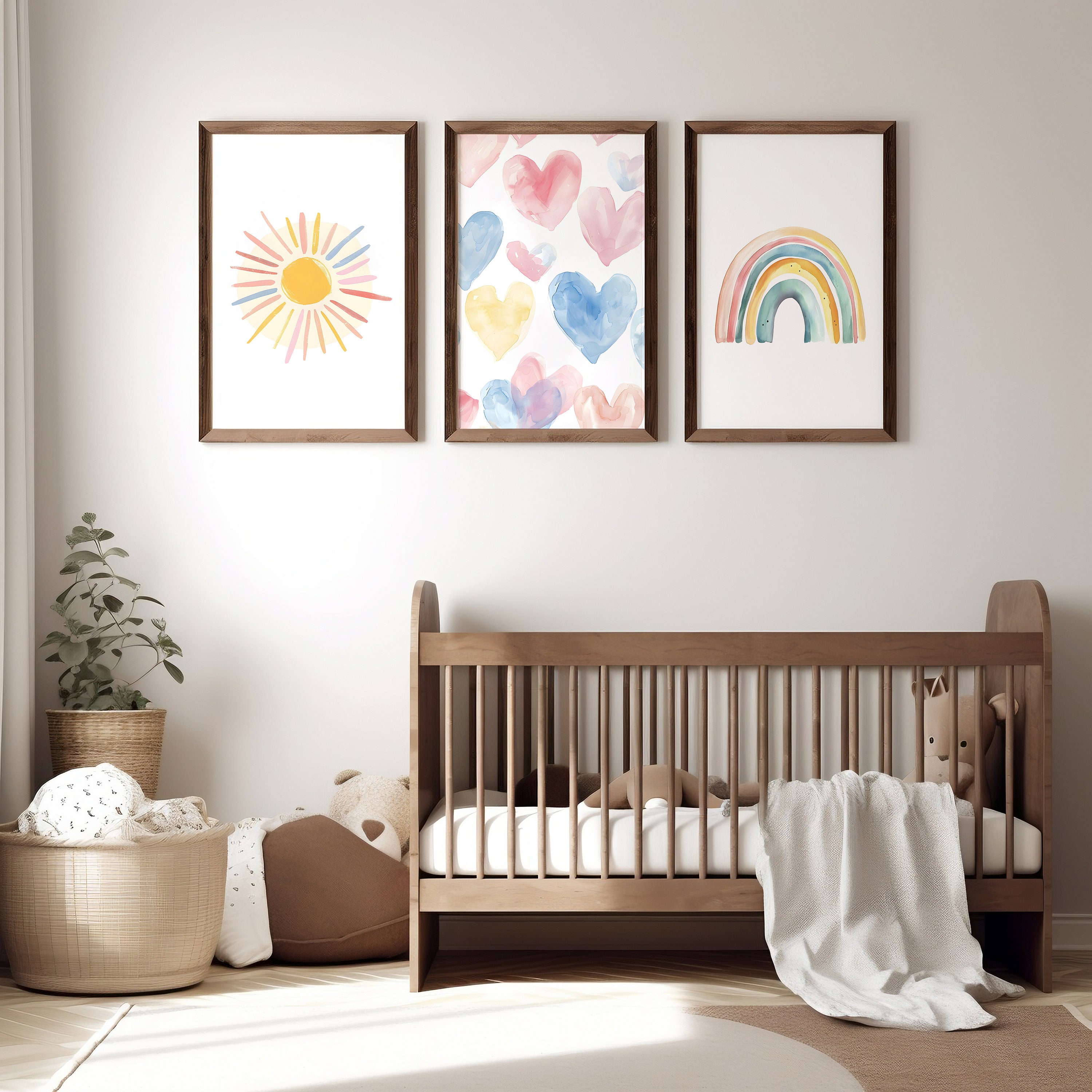 Pastel Rainbow Nursery Art Prints: Sun, Hearts, Weather Set (digital ...