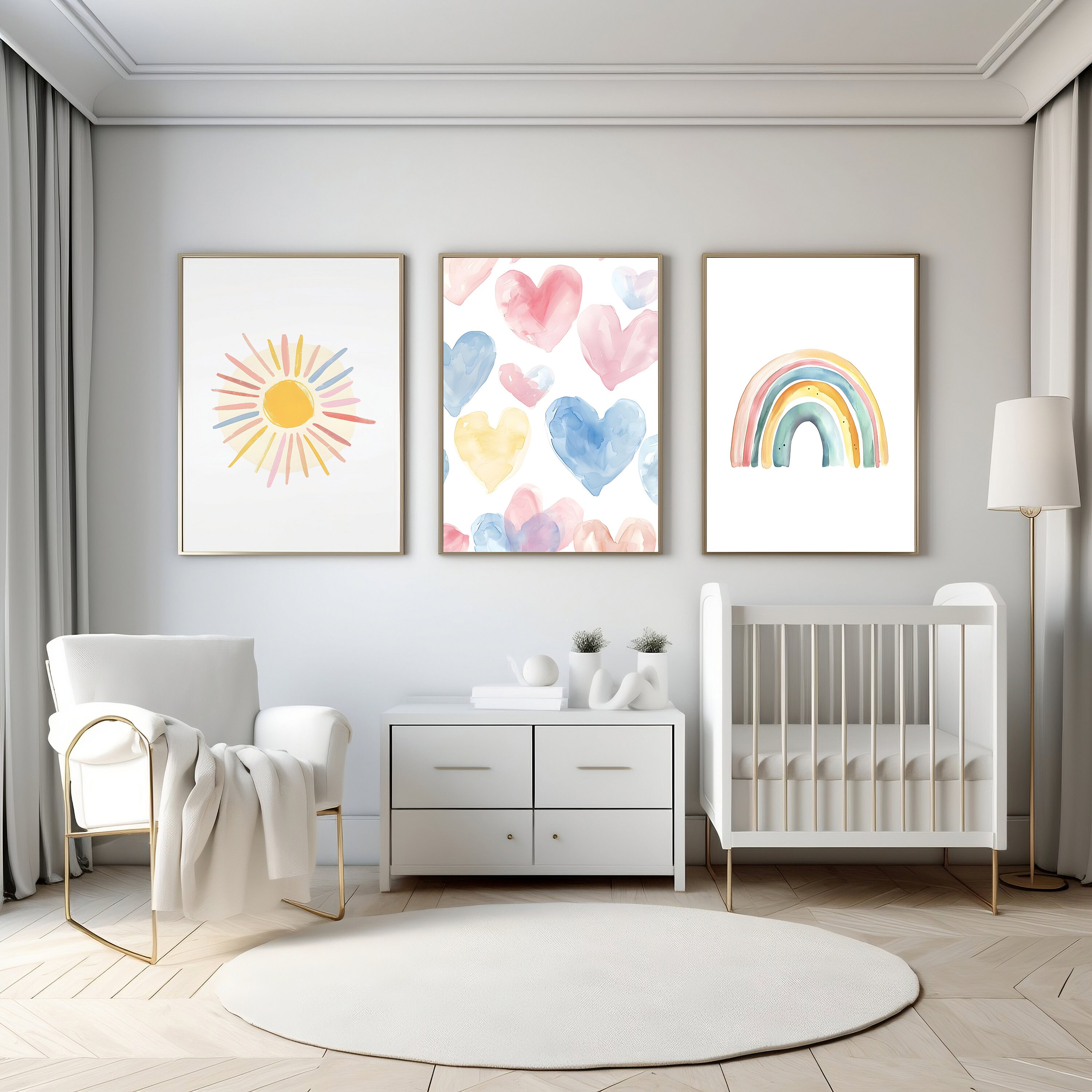 Pastel Rainbow Nursery Art Prints: Sun, Hearts, Weather Set (digital ...