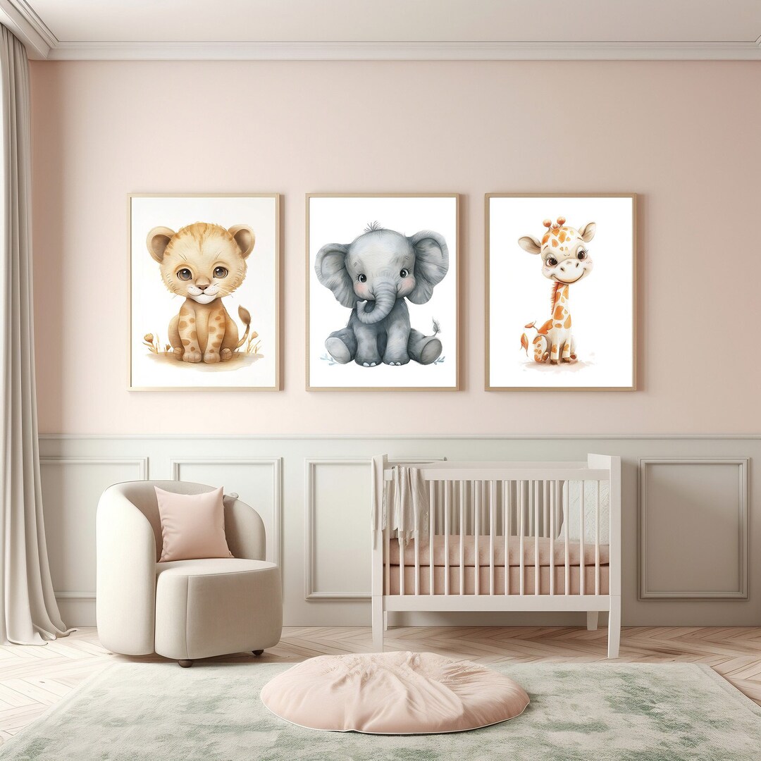 Safari Animal Nursery Prints: Lion, Giraffe, Elephant (digital Download ...