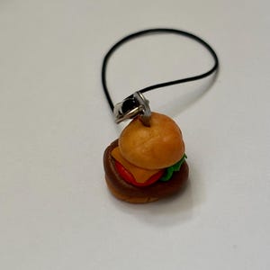 Mini hamburger keyring made from polymer clay