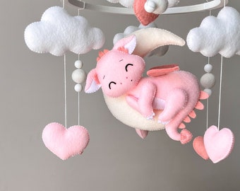 Pink Dragon Crib Mobile, Felt Nursery Decor