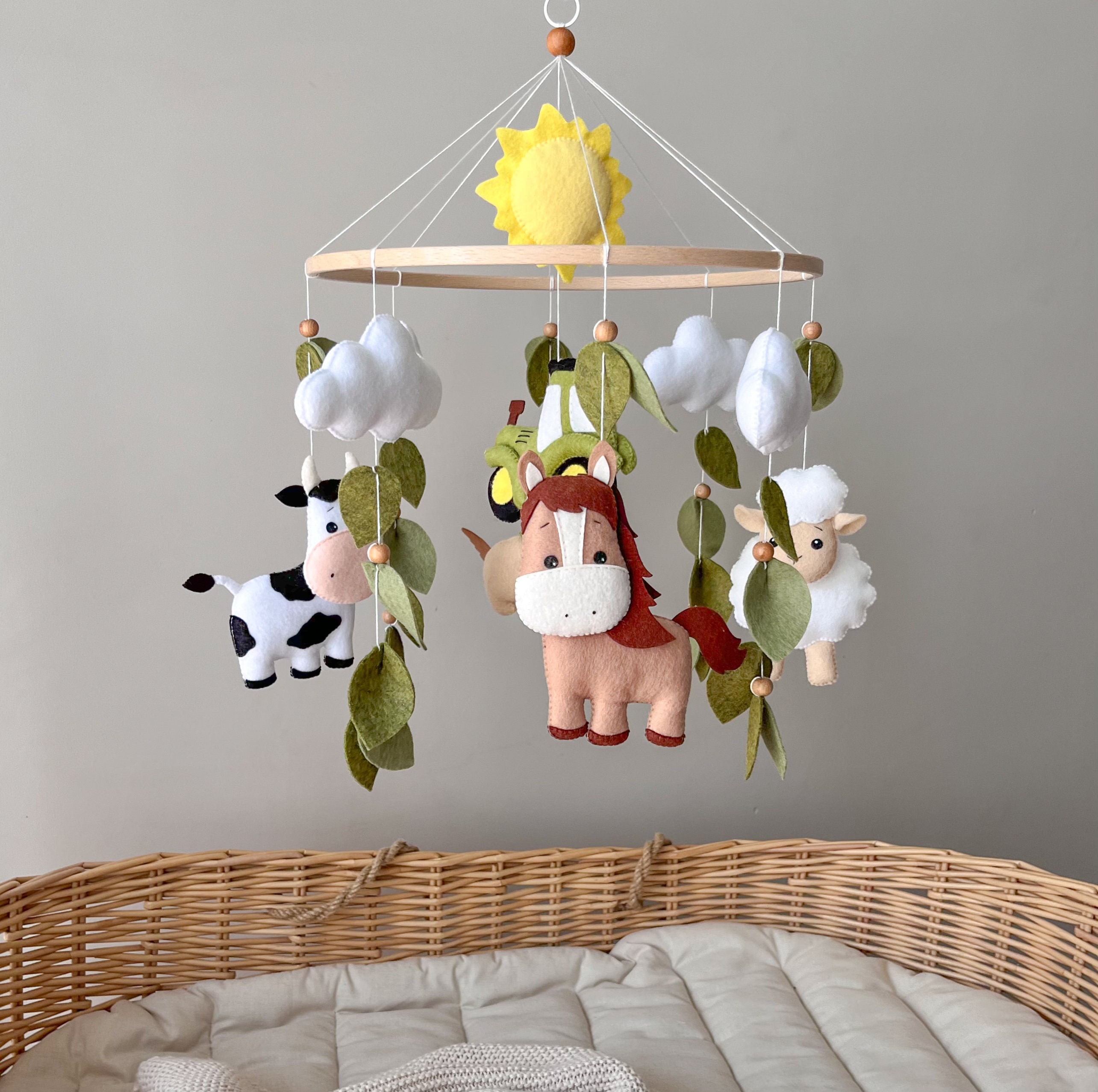 Farmhouse Baby Mobile Crib Mobile With Farm Animals Felt Mobile
