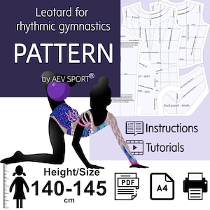 Rhythmic Gymnastics Leotard Sewing Pattern PDF – With Basic Sewing and Adjustment Guide for Custom Fit (Height 140–145 cm)