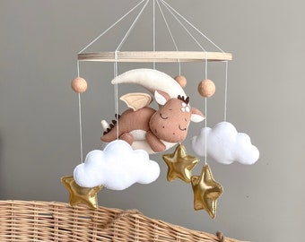 Baby-Drachen-Baby-Mobile Krippen-Mobile mit Drachen, Sternen und Wolken Filz-Mobile Drachen-Kinderzimmer