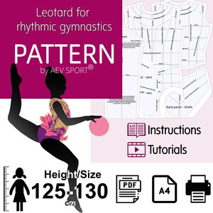 Rhythmic Gymnastics Leotard Sewing Pattern PDF – With Basic Sewing and Adjustment Guide for Custom Fit (Height 125–130 cm)