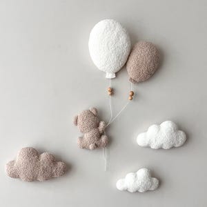 Wall decor clouds bear boucle Nursery neutral gender decor Soft wall decor Teddy bear clouds decor walls Hanging walls decor nursery
