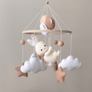 Bunny baby mobile Crib mobile with fox, stars and clouds Felt mobile bunny nursery
