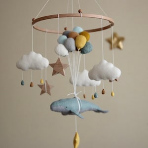 Whale baby mobile Crib mobile with whale Felt mobile ocean theme nursery