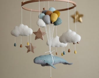 Whale baby mobile Crib mobile with whale Felt mobile ocean theme nursery