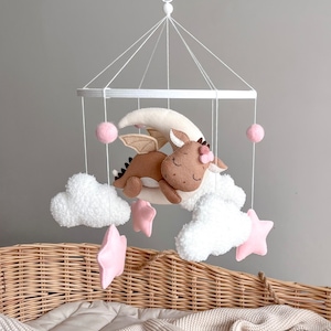 Baby dragon baby mobile Crib mobile with dragon, stars and clouds Felt mobile Dragon nursery