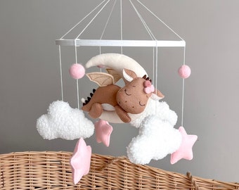 Baby dragon baby mobile Crib mobile with dragon, stars and clouds Felt mobile Dragon nursery