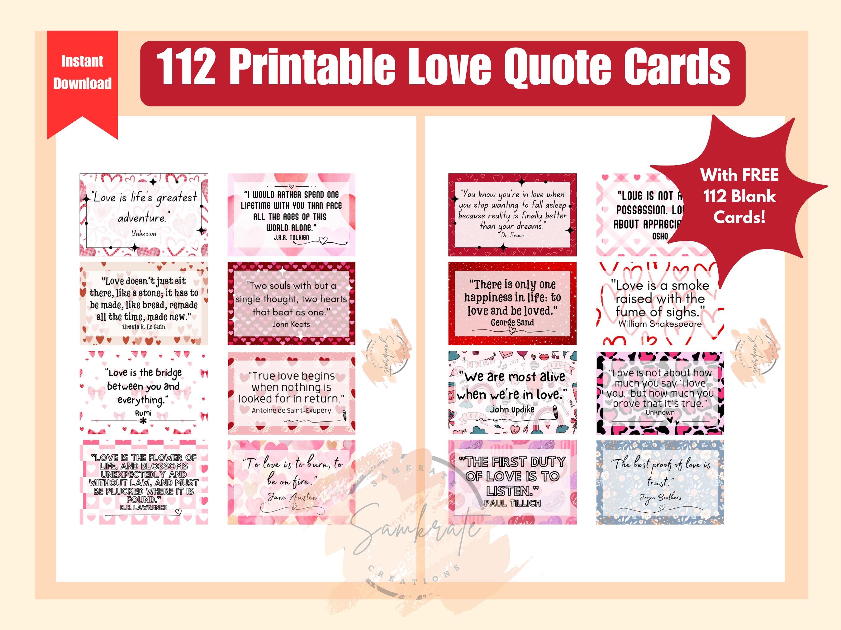 112 Printable Love Quotes Cards, Collage Ephemera, Quotes from Books, Famous Love Quotes, Digital Quotes, Printable Quotes from Literature,