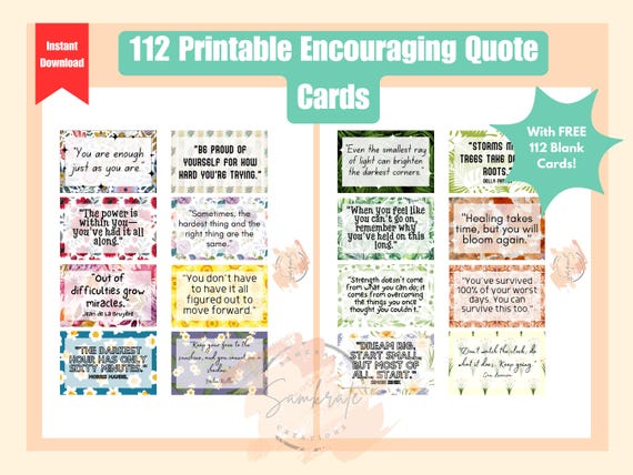 112 Printable Encouraging Quote Cards, Encouraging Cards, Journal Embellishment, Collage Ephemera Journal Decor Journal Sticker Quotes