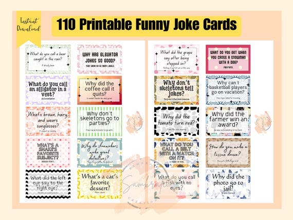 110 Funny Joke Cards: Printable Encouragement Cards (Digital Download)