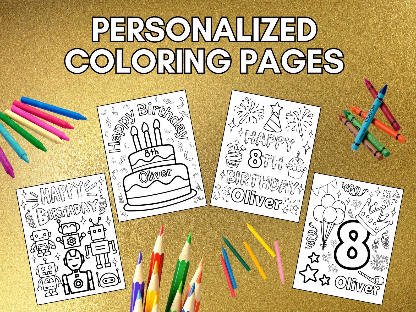 Customizable Birthday Coloring Pages for Kids Personalized Coloring Pages for Activity Coloring ...