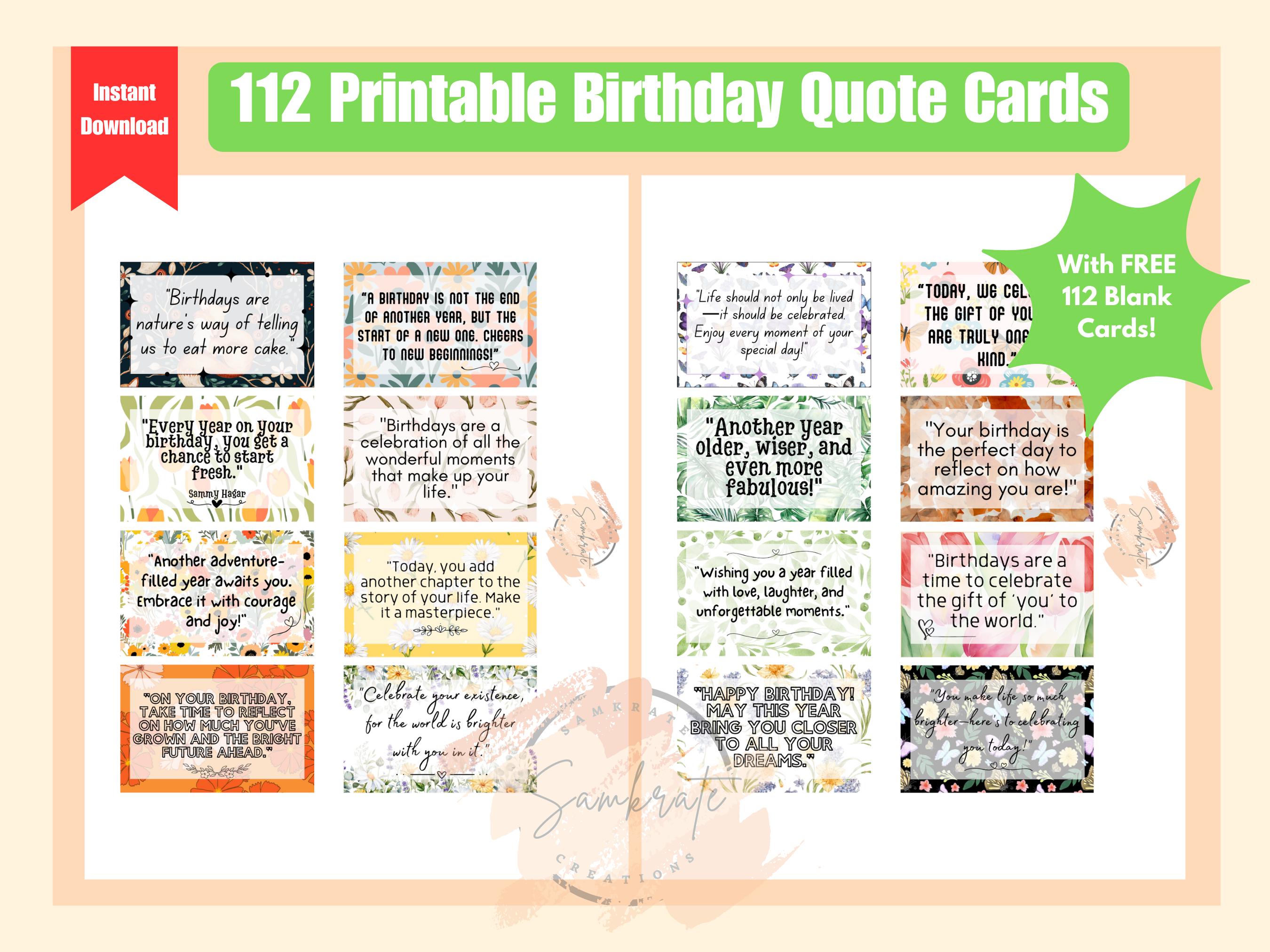 112 Printable Birthday Quote Cards, Happy Birthday Cards, Journal Embellishment, Collage Ephemera Journal Decor Journal Sticker Quotes