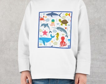 Sea Creature Langarm, Kinder Strand Shirt, Kleinkind Strand Shirt, Kinder Ocean Tshirt, Geschenke für Jungen, Jungen Geburtstagsgeschenk, Geschenk des kleinen Jungen