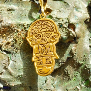 14K Gold Inca Idol Necklace: Peruvian Mythological Pendant