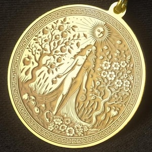 Collar de Perséfone, medallón de la mitología griega, colgante de ciclo estacional, colgante de la diosa Perséfone, colgante de Perséfone de oro y plata