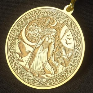 Morrigan Necklace: Celtic Goddess Medallion with Ravens - Sterling Silver or Gold