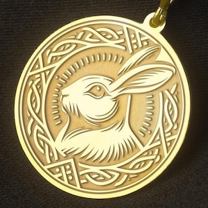 Rabbit  Necklace, Rabbit Charm Necklace, Bunny Pendant, Unique Design Rabbit Necklace, Gold Rabbit Medallion, Rabbit Jewelry