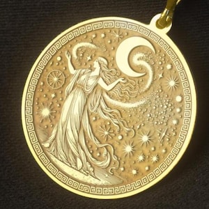 Nyx Goddess Medallion Necklace: Sterling Silver Greek Mythology Pendant