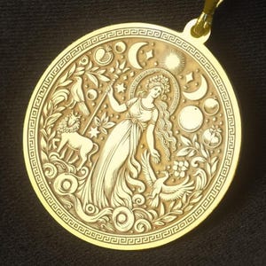 Hera Greek Goddess Medallion Necklace: Sterling Silver Mythology Jewelry