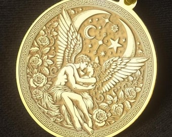 Sterling Silver Psyche and Eros Medallion Necklace: Greek Mythology Jewelry