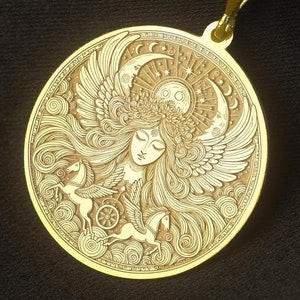 14k Gold Nyx Goddess Pendant: Engraved Greek Mythology Necklace