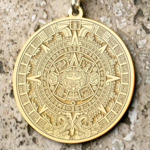 Mayan Calendar Necklace: Aztec Sun Pendant, Sterling Silver or Gold