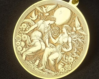Sappho & Aphrodite Medallion Necklace: Greek Mythology Pendant, Sterling Silver or Gold