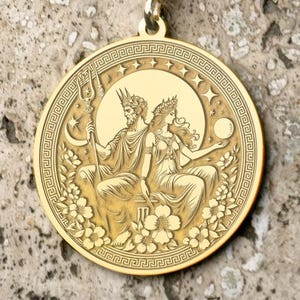 Hades and Persephone Medallion Necklace: Sterling Silver Greek Mythology Jewelry