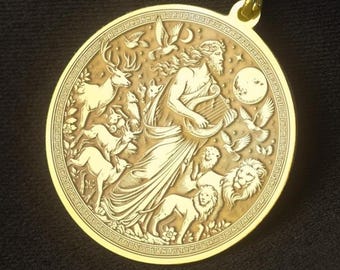 Orpheus Lyre Medallion Necklace: Greek Mythology, Sterling Silver or Gold