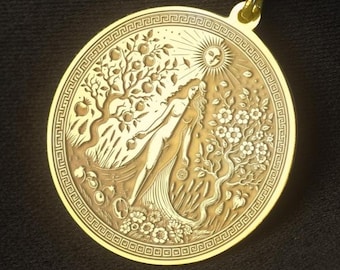 Persephone Medallion Necklace: Greek Mythology Pendant, Sterling Silver or Gold