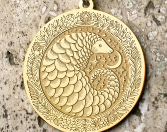 Pangolin Medallion Necklace: Wildlife Jewelry, Sterling Silver or Gold
