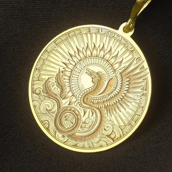 Quetzalcoatl Medallion Necklace: Aztec Sun Serpent