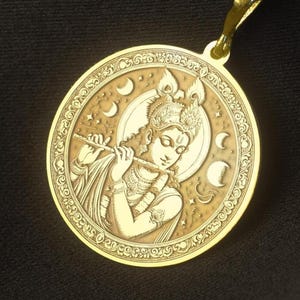 Krishna-fluitmedaillonketting, maanfasehanger, hindoeïstische spirituele sieraden