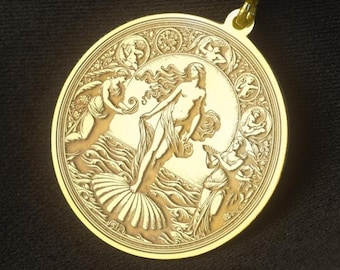Birth of Venus Medallion Necklace: Botticelli Renaissance Art, Sterling Silver or Gold